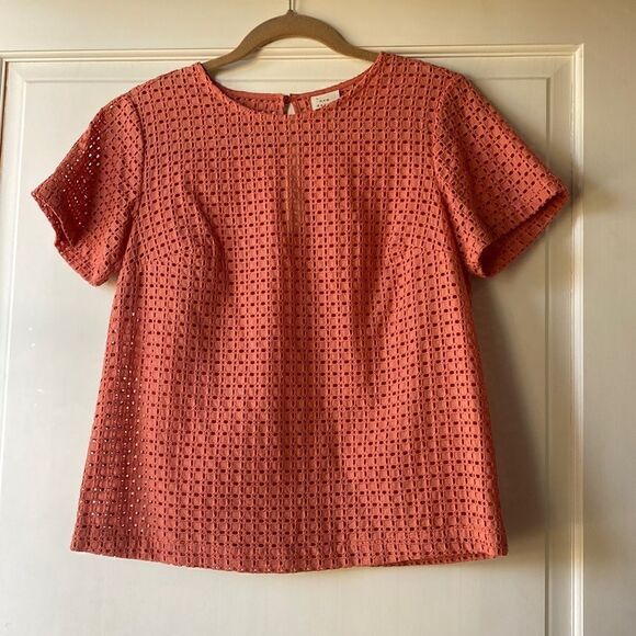 Pretty Coral Colored Eyelet Top By A New Day - Picture 1 of 5